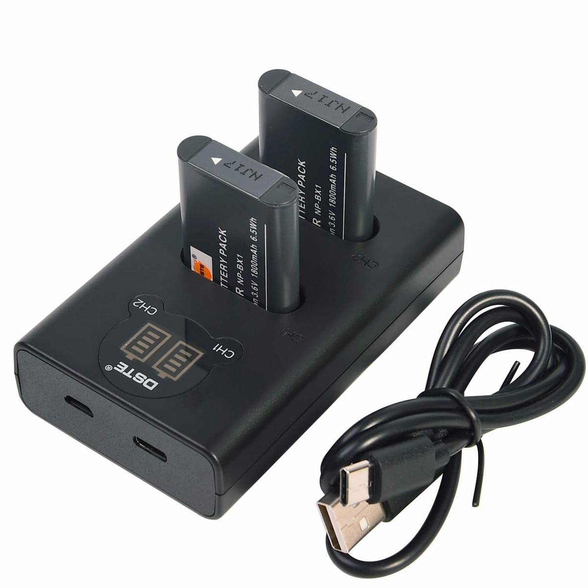 DSTE 2x NP-BX1 Replacement Battery + Dual USB Charger with LCD Display Compatible for NP-BX1/M8 and Sony ZV1 ZV-1 ZV-1F HDR-CX240E DSC-RX10 II DSC-RX1B DSC-RX1R DSC-RX1R/B DSC-RX100 II Camera