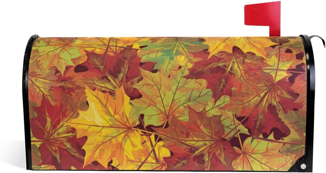 WOOR Thanksgiving Autumn Fall Leaves Magnetic Mailbox Cover MailWraps Garden Yard Home Decor for Outside Oversized-25.5