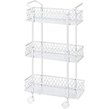 Slim Rolling Storage Cart, 3 Tier Bathroom Organizer Mobile Shelving Unit, Mobile Shelving Unit Cart with Handle and Lockable