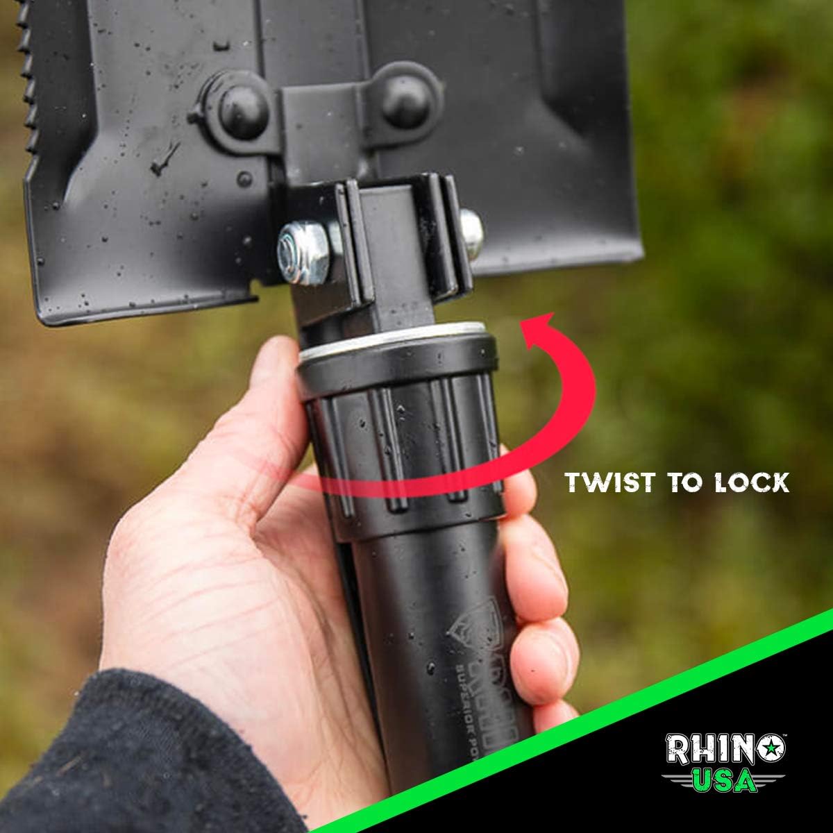 Rhino USA Folding Survival Shovel w/Pick - Heavy Duty Carbon Steel Military Style Entrenching Tool for Off Road, Camping, Gardening, Beach, Digging Dirt, Sand, Mud & Snow - Guaranteed for Life! : Sports & Outdoors