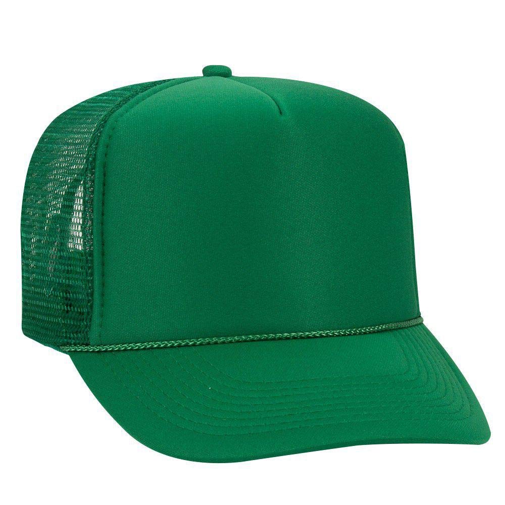 Photo 1 of OTTO Polyester Foam Front 5 Panel High Crown Mesh Back Trucker Hat - Kelly