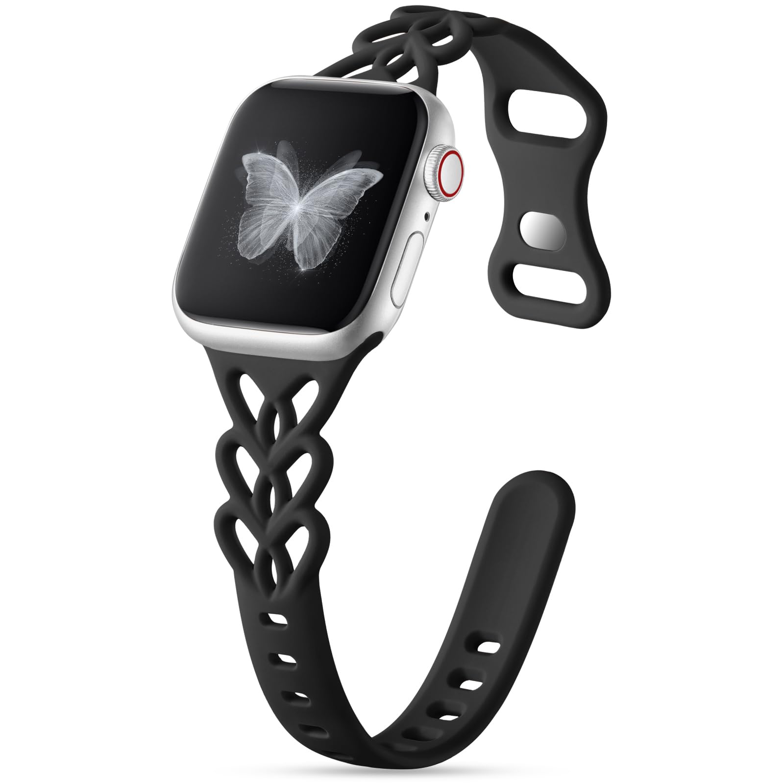 Photo 1 of Wepro Slim Braided Black Band: for Apple Watch Bands Women 40mm 41mm 38mm 42mm 44mm 45mm 46mm 49mm - Heart Cute Breathable Silicone Lace Thin Sport Strap for iWatch SE Series 10 9 8 7 6 5 4 3 Ultra 2