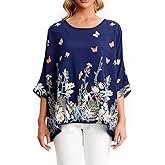 Ckikiou Womens Batwing Loose Chiffon Summer Blouse Tunic Floral Printed Boho Beach Cover ups