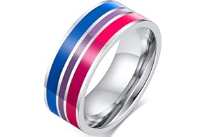 Nanafast 8mm Stainless Steel Enamel Rainbow LGBT Pride Ring for Lesbian & Gay LGBTQ Pride Wedding Engagement Band