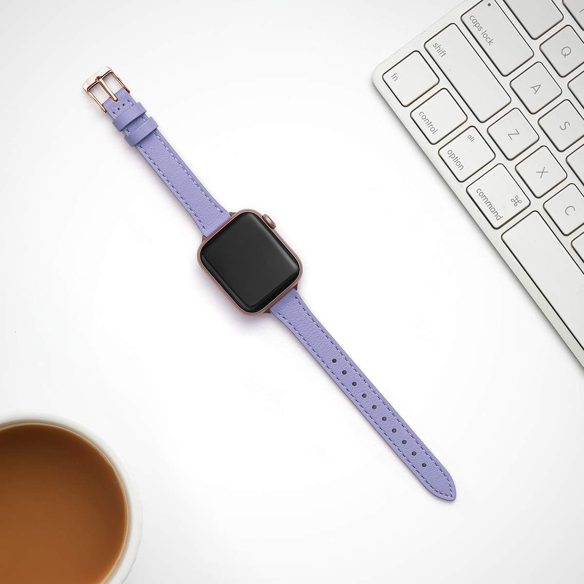 SUNFWR Compatible with Apple Watch Strap 38mm 40mm 41mm,Genuine Leather Strap Replacement,Slim&Thin Wristband for iwatch Series 7/6/5/4/3/2/1,SE(38mm 40mm 41mm,Purple&Rosegold) - Image 5