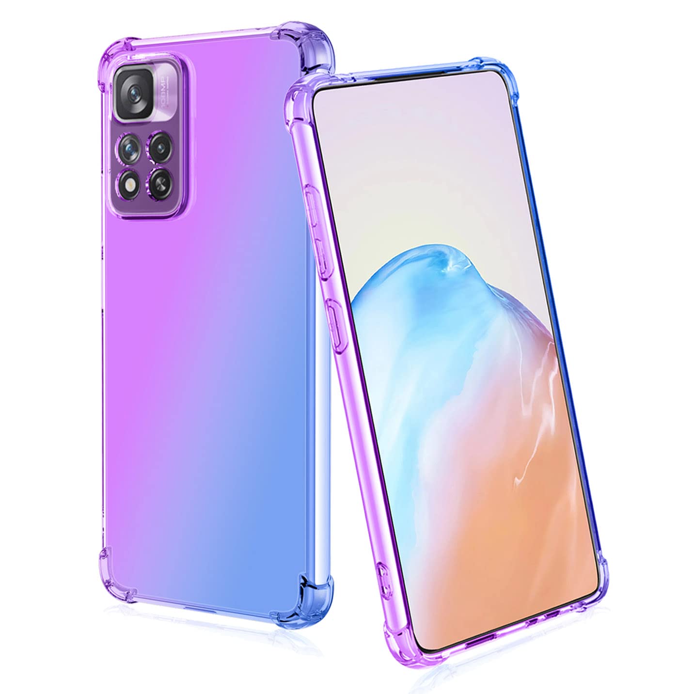 BORYA Silicone Case for Xiaomi Redmi Note 11 Pro+ Plus 5G, Transparent Ultra Thin Shockproof Silky Soft Touch Premium TPU, Elegant Colorful Gradient Anti-Scratch Cover,Purple/Blue