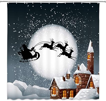 Chaoqian Christmas Night Shower Curtain Santa Claus Cartoon House