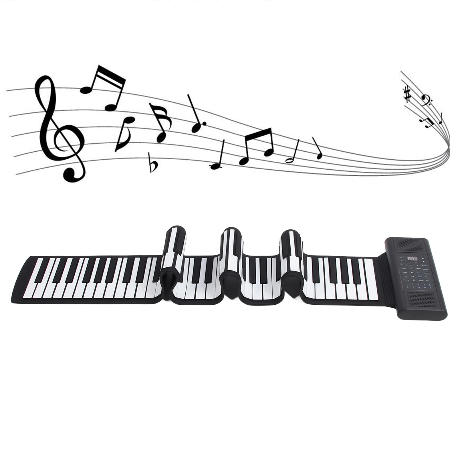 88 Keys Roll Up Piano, MIDI Rechargeable Foldable Digital Piano Keyboard with LED Display, 128 Tones Rhythms, 14 Demo Songs, Hand Roll Piano for Kids Beginners