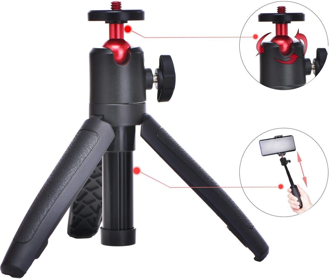 FIZZ OpticX Mini Tripod Table Top Stand with Phone Mount, Extendable Selfie Stick Stand with Handle, for Gopro Hero Osmo Action Insta 360 Action Camera, iPhone Samsung Sony Canon : Camera & Photo