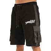 SCREENSHOT Mens Urban NYC Hip Hop Utility Fit Premium Fleece Shorts - Varsity Street Fashion SweatShorts Ribbed Wasteband