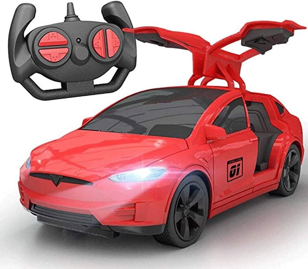 Mopoq Tesla Electric Toy Car Children's Wireless Remote Control Racing Drift Open Door Sports Model RC Children Electric Car Sports Shock Remote Control Dasher Stunt Vehicle Children's Toy Flashing Li
