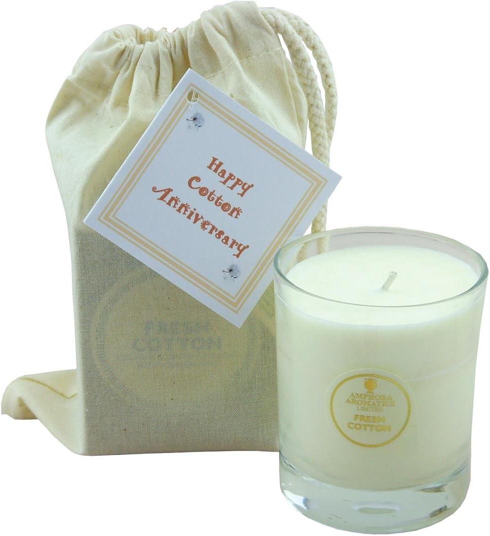 Amphora Aromatics 2nd Cotton Anniversary Romantic Gift Fresh Cotton 40 Hour Candle In A Cotton Bag