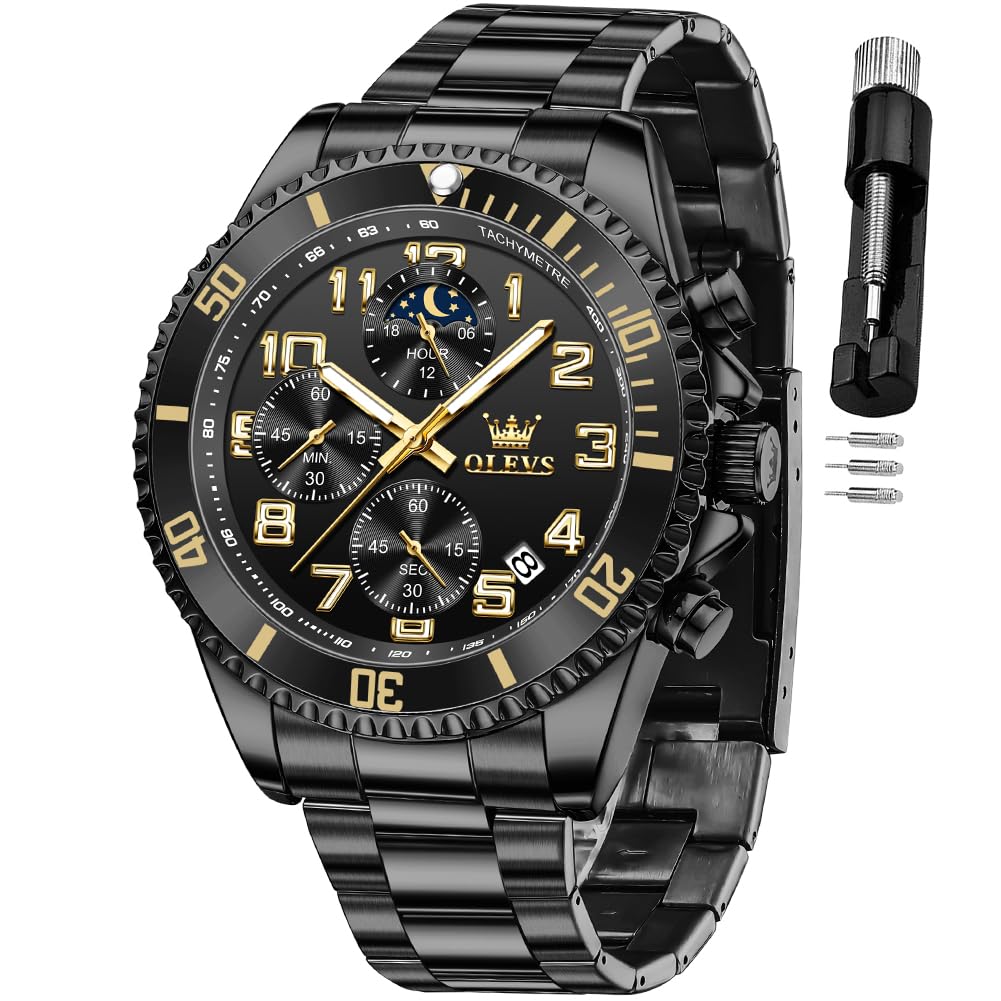 OLEVS Black Watches for Men Chronograph Luxury
