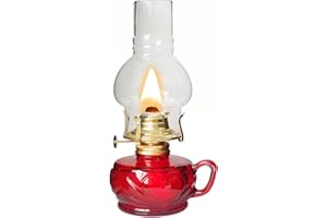 SYOENK Large Rustic Kerosene Lamp Lantern Chamber Antique Oil Lamps for Indoor Use Home Decor Lighting Vintage Glass Clear (Red)