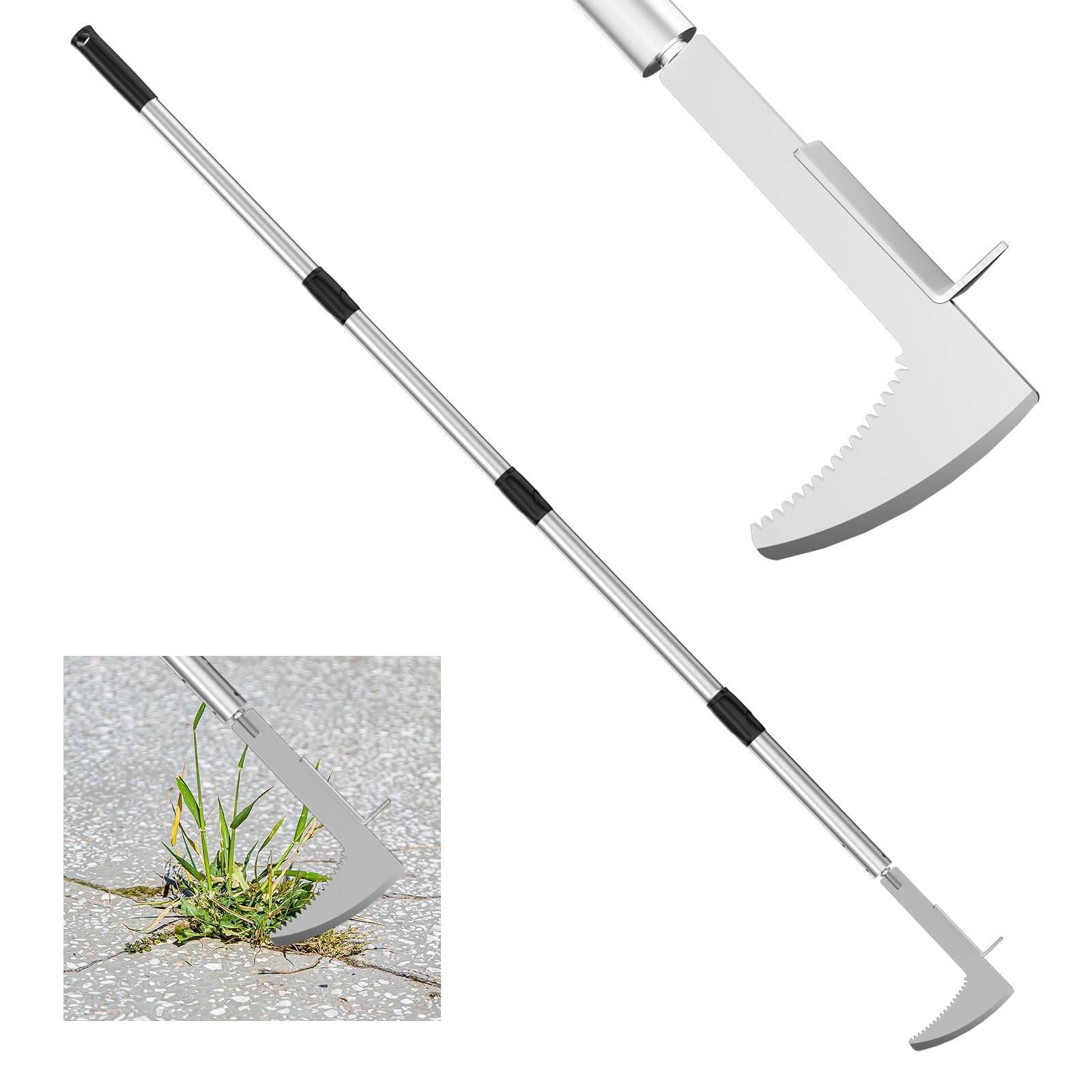 Photo 1 of Crack Weeder, Stainless Steel Crevice Weeding Tool with 22'' to 64'' Adjustable Long Handle, L-Shaped Manual Weed Puller Spatula, Weed Remover Gardening Tool for Sidewalks Driveways Patio Pavers Rocks