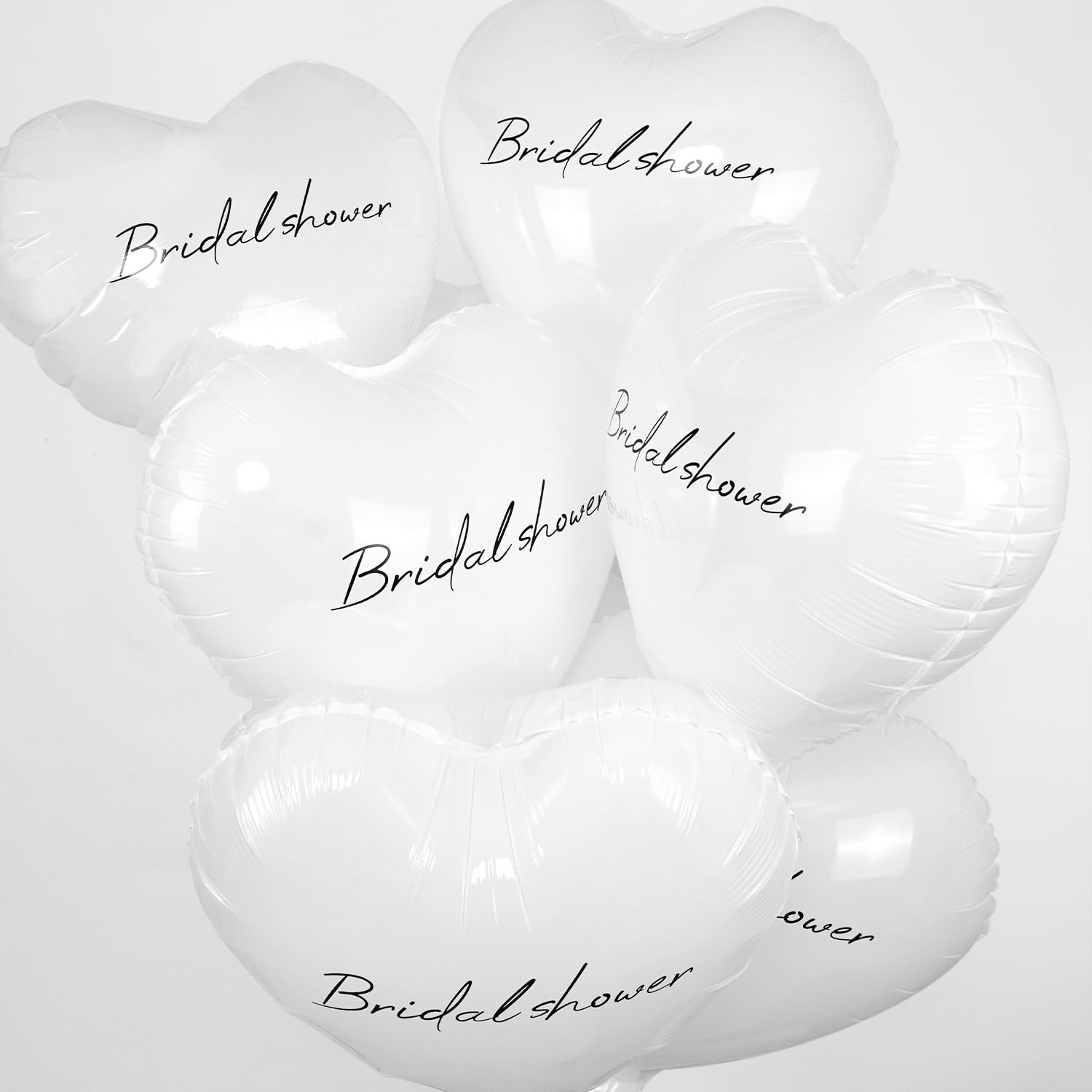Photo 1 of 10 Pieces Bridal Shower Heart Balloons, 18" White Heart Foil Balloons with Bridal Shower Prints, Helium-Friendly for Bachelorette, Bride To Be, Engagement, Wedding Party Decorations
