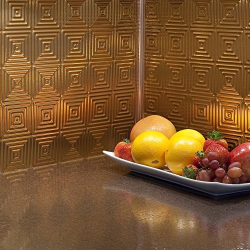 Fasade Easy Installation Miniquattro Polished Copper Backsplash Panel for Kitchen and Bathrooms (18" x 24" Panel)