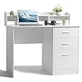 Karl home White Computer Desk with Drawers ＆ Hutch, Modern Home Office Desks with Storage for Kids Students Teens, Small Wood Table for Work Study Gaming Writing, PC Laptop Workstation