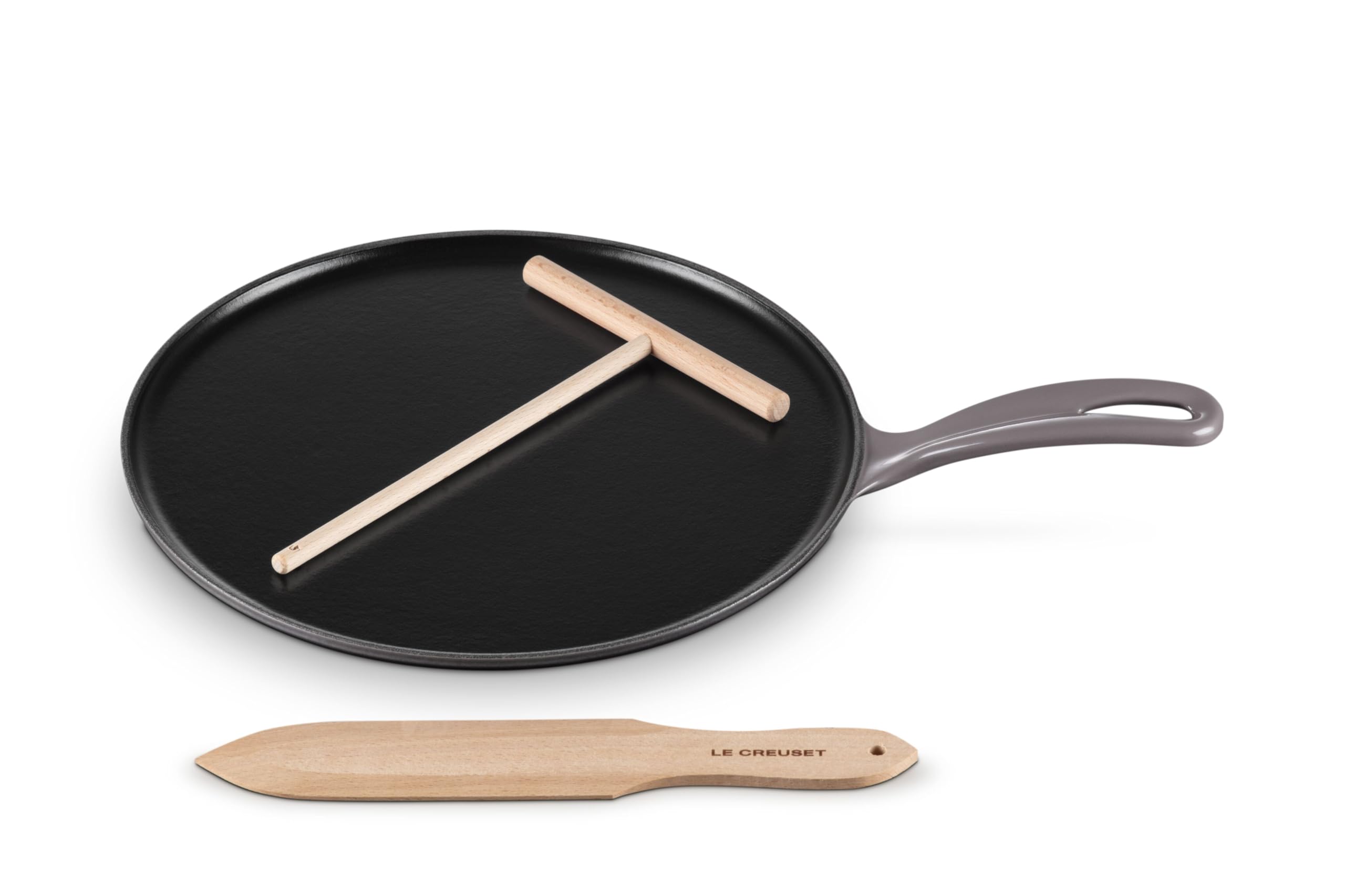 Photo 1 of **NEEDS CLEANING***Le Creuset Enameled Cast Iron Traditional Round Crepe Pan, 10.25", Oyster FLINT COLOR