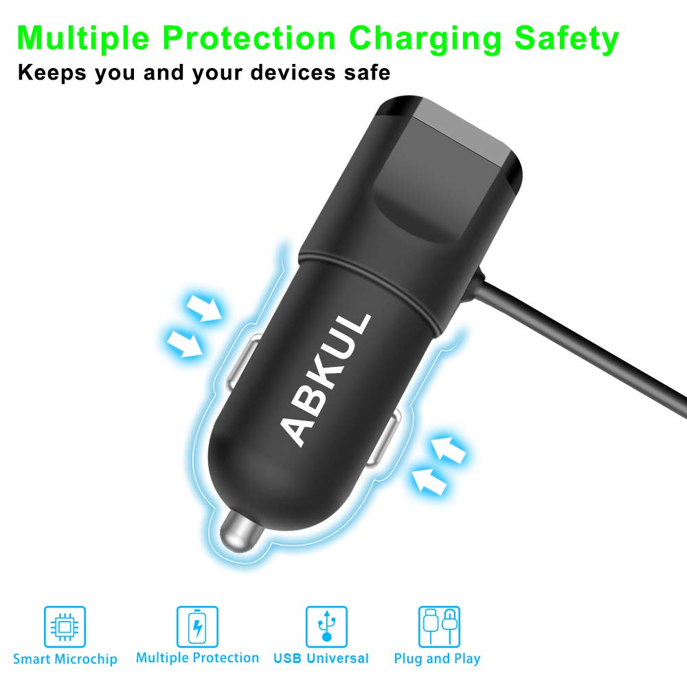 Car Charger, ABKUL 4.8A/24W Dual USB Fast Car Charger with Micro USB Cable, Compatible iPhone Xs Max XR XS X, Galaxy S9 S8, Note9 8, LG, HTC, Nexus 5X 6P, Pixel, iPad Pro/Air 2/Mini and More
