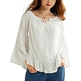 Scarlet Darkness Women Bell Sleeve Tops Ruffle Off Shoulder Casual Loose Renaissance Peasant Blouse