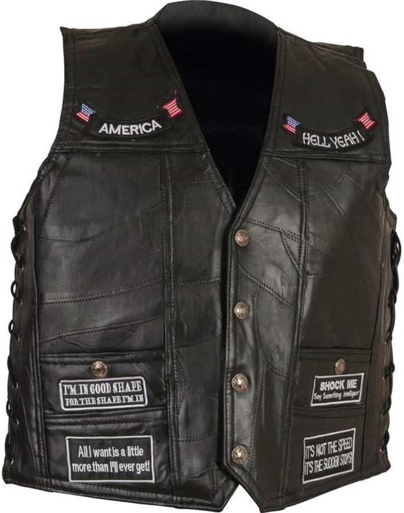 Diamond Plate Rock Design Genuine Buffalo Leather Concealed Carry Vest with Patches