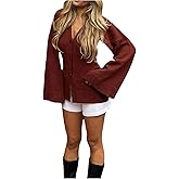 Milumia Women's Cinched Waist Long Sleeve Cardigan Sweater V Neck Button Down Fall Knit Sweaters