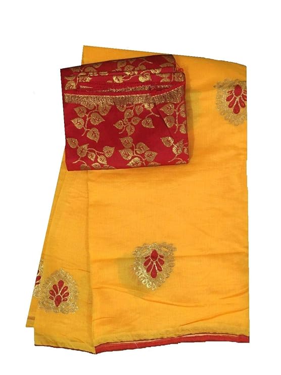 Women's Sequence Self Design Chanderi Cotton Saree (N6(6), Yellow)