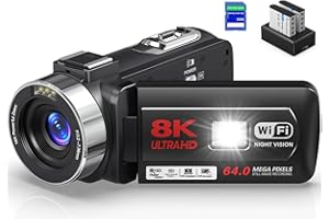 MERVNE 8K 64MP Video Camera 18X Digital Camcorder Video Camera for YouTube 3.0 inch Flip Screen Camcorder Vlogging Camera with 32GB SD Card, 2.4G Remote Control, Two Batteries and External Mic