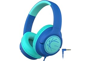 iClever Kids Headphones with Cord, 85dBA Safe Volume Wired Headphones for Kids, Stereo Sound Foldable Adjustable, 3.5mm Jack, Over Ear Child Headphone for School/Boys/Girls/iPad/Tablet/Travel, Blue
