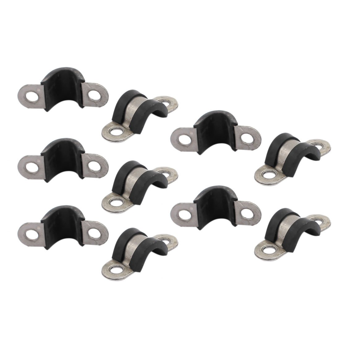 sourcingmap 10Pcs 10mm Dia Rubber Lined U Shaped Stainless Steel Hose Pipe Clips Clamp Cable