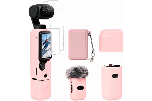 Frevyve Case for DJI Osmo Pocket 3/Xtra Muse Camera, Soft Silicone Protective Case, Slim Fit Skin with mic Cover and Screen Protector Accessories for Osmo Pocket 3/Xtra Muse,Anti-Scratch (Pink)