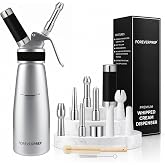 FOREVERPREP Professional 500 ml Aluminum Whipped Cream Dispenser | 2 Cleaning brushes,8 Stainless Steel &amp; Plastic Nozzles,1 Protective Cap-Homemade Whipped Dispenser(N20 Charger Not Included)