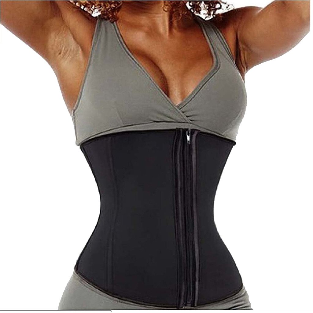 Ddoing Womens Latex Waist Trainer Clip Zip Abdomen Compression Girdle Steel Boned Waist Training Corset