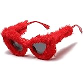 LASPOR Women Plush Fuzzy Cat Eye Sunglasses Punk Soft Velvet Shades Ladies UV400 Handmade Party Eyewear