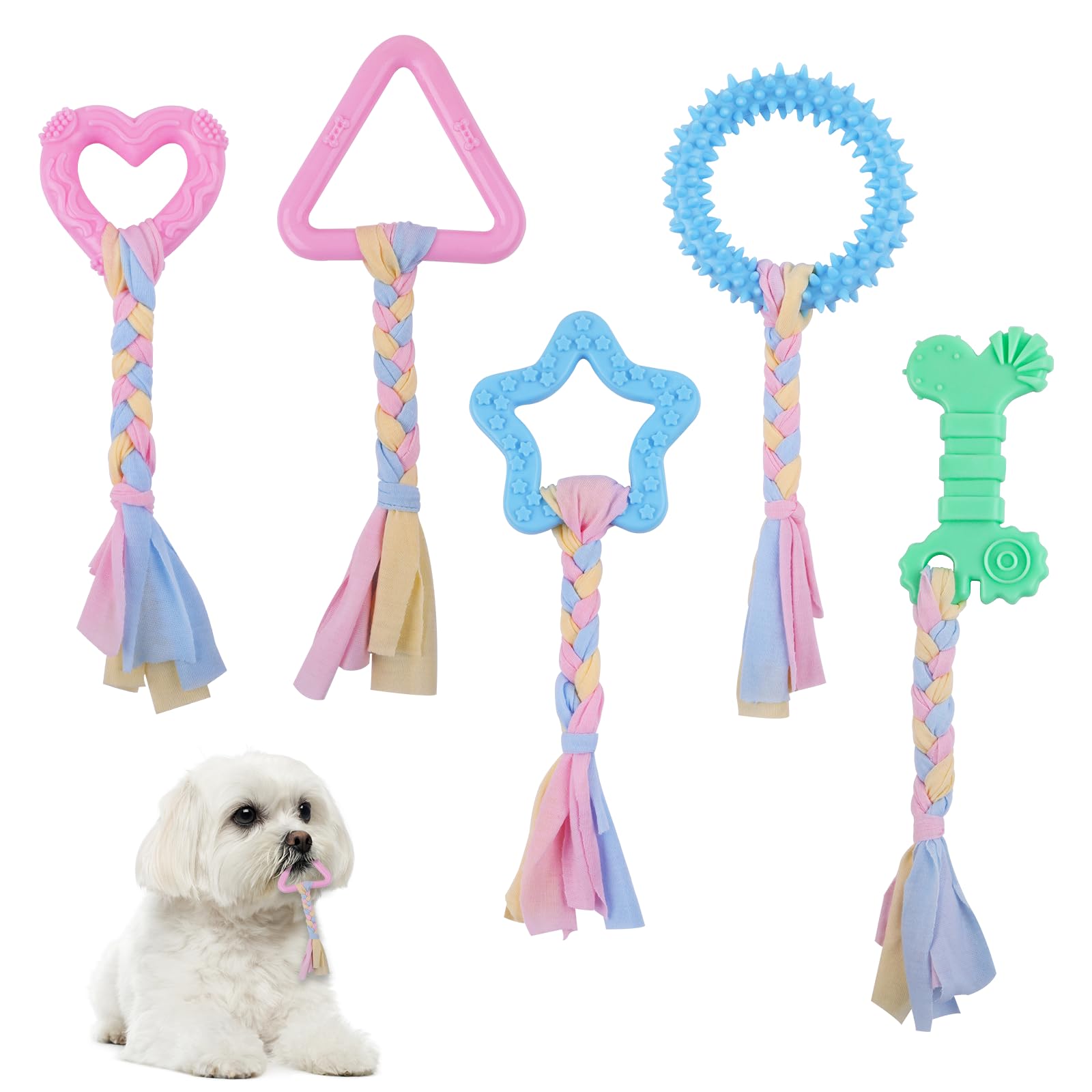Ailvor Dog Toys Puppy Toys 8 weeks small dog,5 Pcs Chew Toys Puppy Teething Toys with Natural Cotton Interactive Ropes for Dogs Oral Teeth Soothe Itching Puppy Chew Toys