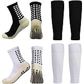 2 Set Anti-Slip Grip Soccer Socks with Shin Guard Sleeves, Sports Athletic Socks for Men Women