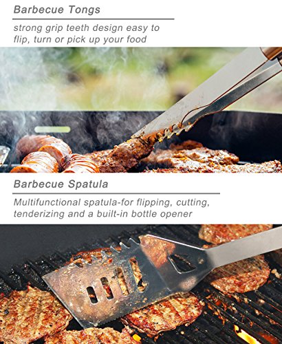 POLIGO 20pcs Stainless Steel BBQ Grill Tools Set - Complete Outdoor BBQ Grill Utensils Set, Heavy Duty Barbecue Accessories in Aluminum Carrying Case - Perfect Gift Set for Men