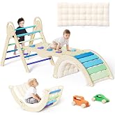 ElegantCrafts Pikler Triangle Set with Cushion, Montessori Climbing Set, Indoor Climb Toys, Indoor Playground Jungle Gyms, 9 Combinations Climbing Toy Set for Toddler, Baby, Kids 1-4