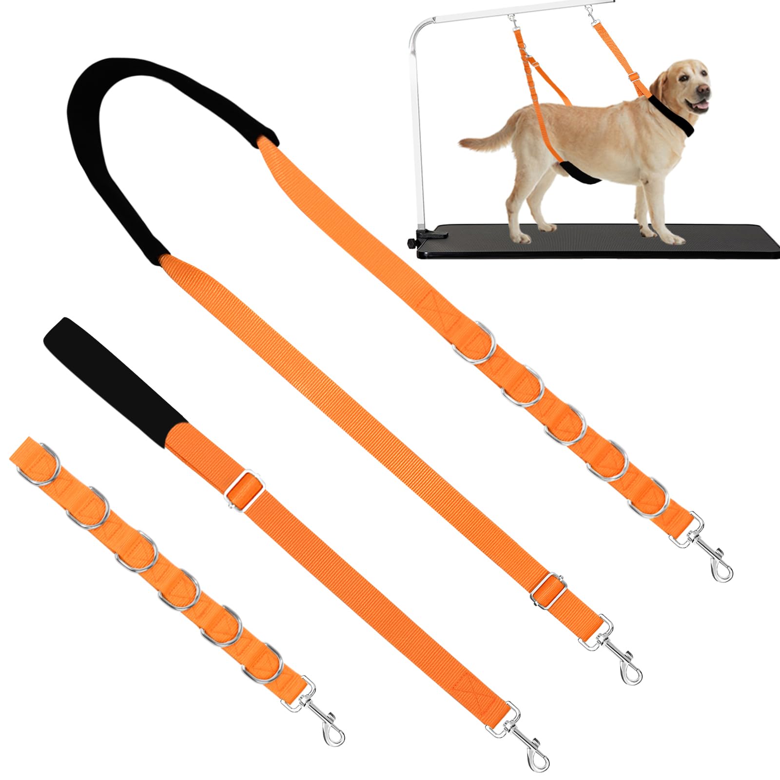 ASOCEA Dog Grooming Belly Strap Nylon Grooming Restraint Loop Noose Dog Grooming Extension Strap Adjustable Traction Leash with D-Rings for Small Medium Cats Dogs Grooming Bathing (Orange)