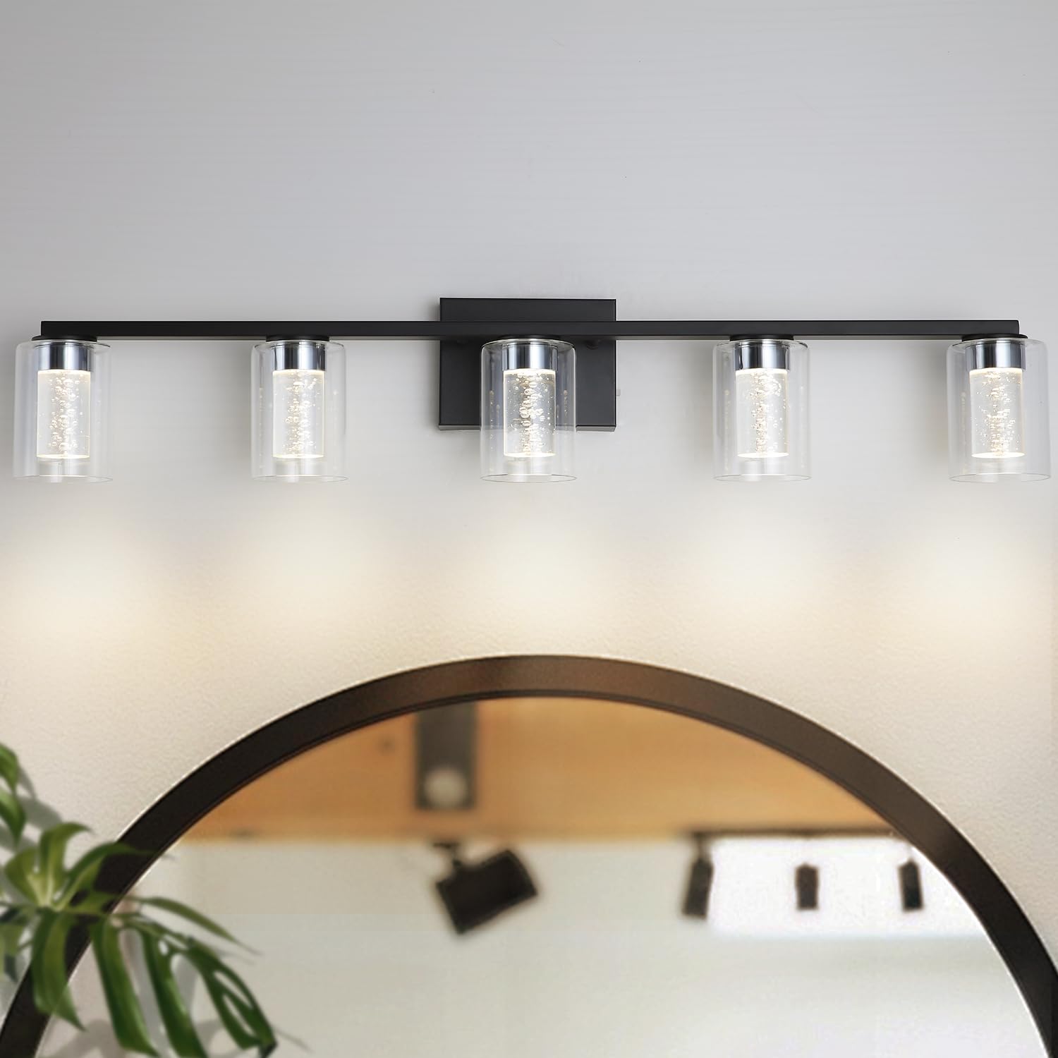 Stofoudy 5-Light Black Bathroom Light Fixtures, Dimmable Vanity Light ...