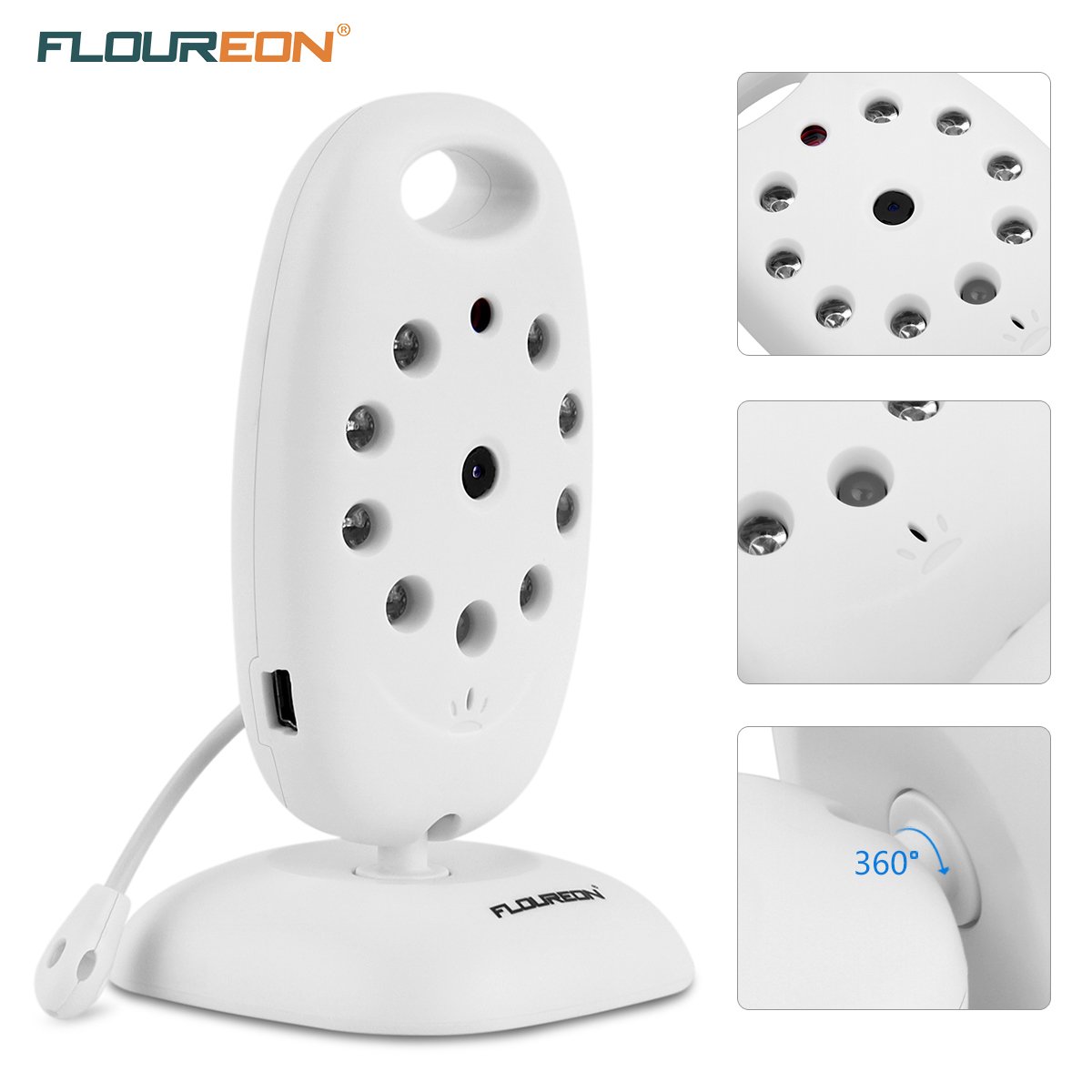 FLOUREON Wireless Baby Monitor Camera Bambini Videosorveglianza Sicurezza, Interfono, Visione Notturna, Monitoraggio Temperatura, LCD Display