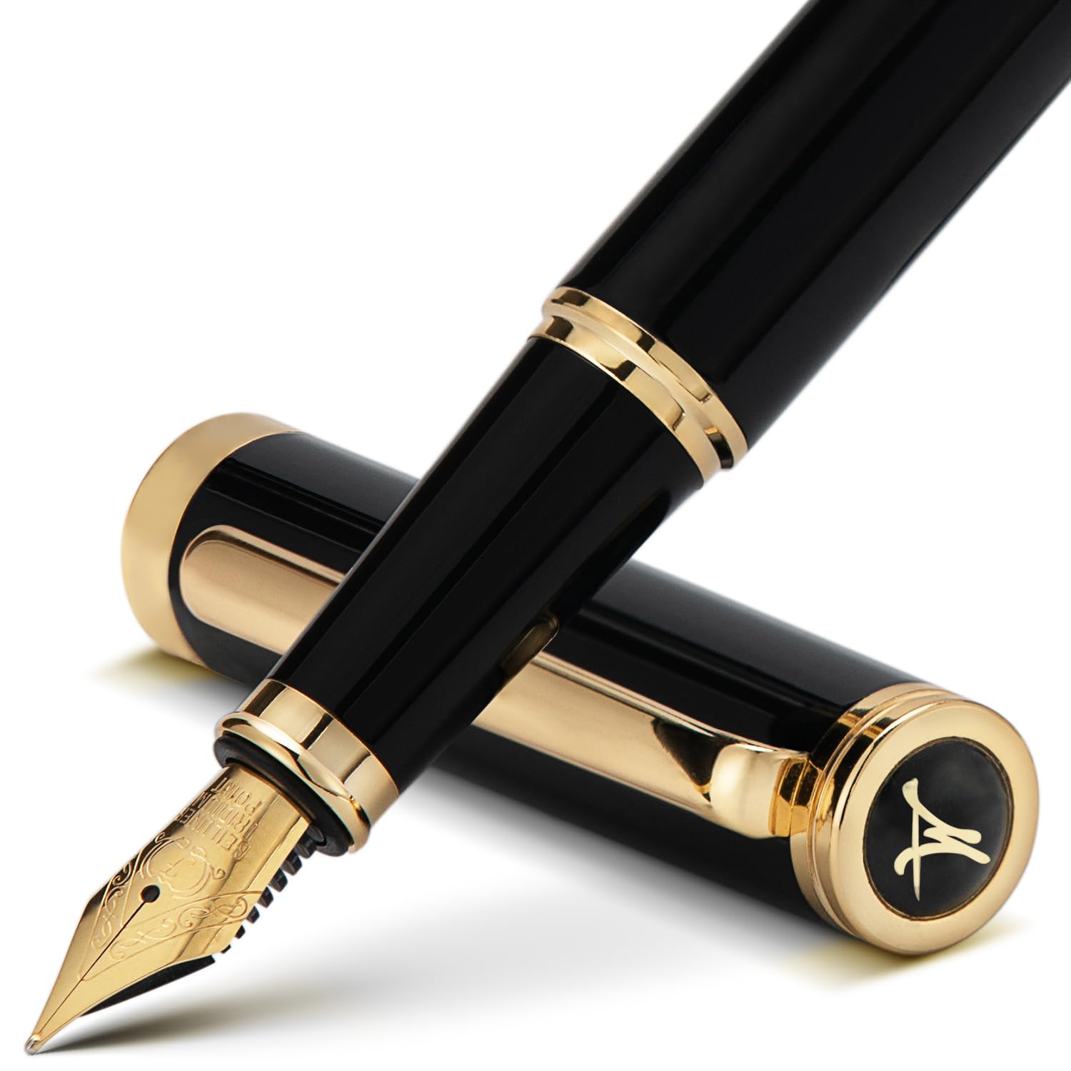 Black Fountain Pen,Stunning Luxury Pen,24K Gilded Nib(Fine),Gorgeous 24K Gold Finish,German Schneider Ink Converter,Trustworthy Pen Gift for Men&Women-Elegant, Reliable,Nice Pen for Writing
