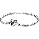 PANDORA Moments Family Tree Heart Clasp Snake Chain Bracelet, Size 17, No Box