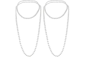 Aurelema Long Pearl Necklace for Women 1920s Costume Jewelry White Faux Pearls Strand Beads for Ladies