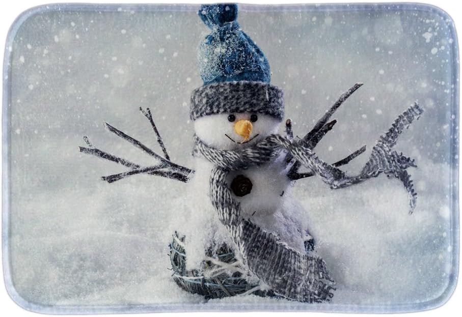 Christmas Snowman Indoor Outdoor Doormat Home Decorative Rubber Door Mats Bathroom Rug Floor Mats Short Plush Fabric 16"x23.6"Inch