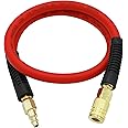 YOTOO Hybrid Lead-in Air Hose 3/8-Inch by 3-Feet 300 PSI Heavy Duty, Lightweight, Kink Resistant, All-Weather Flexibility with Bend Restrictors, 1/4" Industrial Quick Coupler and Plug, Red