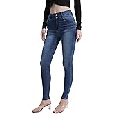 ZMTUO Women's Skinny Jeans High Waisted Stretch Blue Wash, Double Button Closure Denim Pants