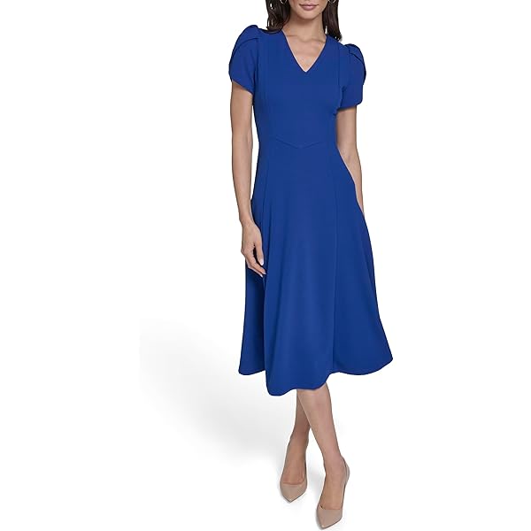 calvin klein women's tulip sleeve a-line midi dress CALVIN KLEIN Women's Tulip Sleeve Sheath Dress In Blue