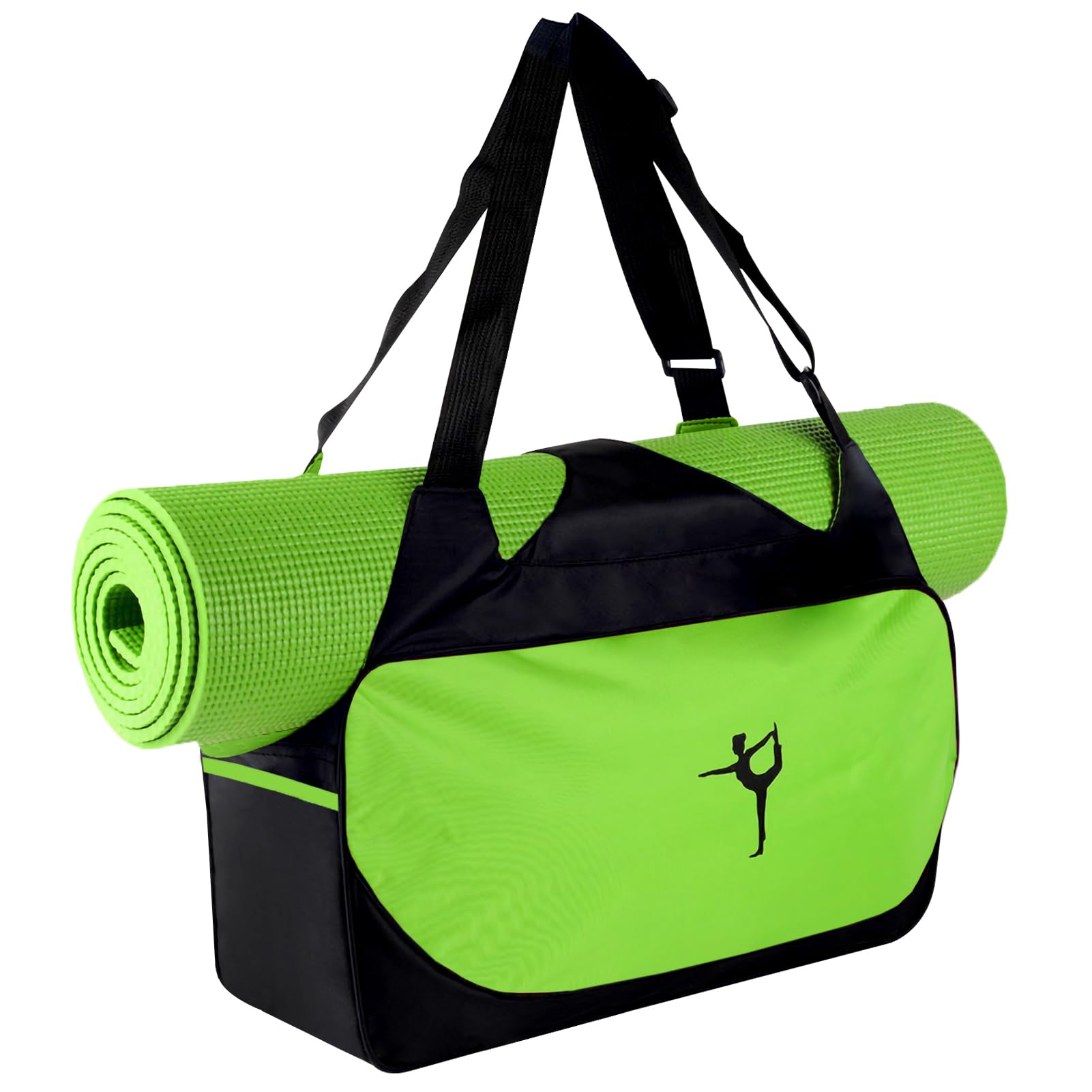Serlium Yoga Bag, Polyester Material Yoga Mat Bag Large Capacity Small Gym Bag Women with Adjustable Straps for Women Men Gym Sports 48x24x16cm/18.9x9.4x6.3in(Green)